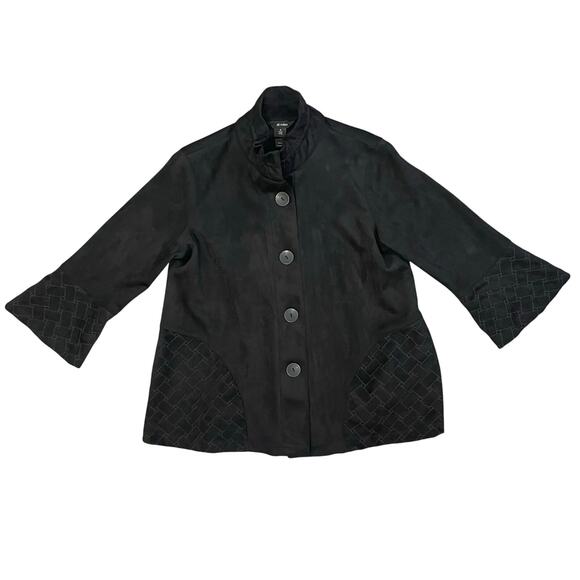 Ali Miles Women’s Black Button-Front Faux Suede Leather Quilted Trim Jacket sz M - Picture 3 of 13